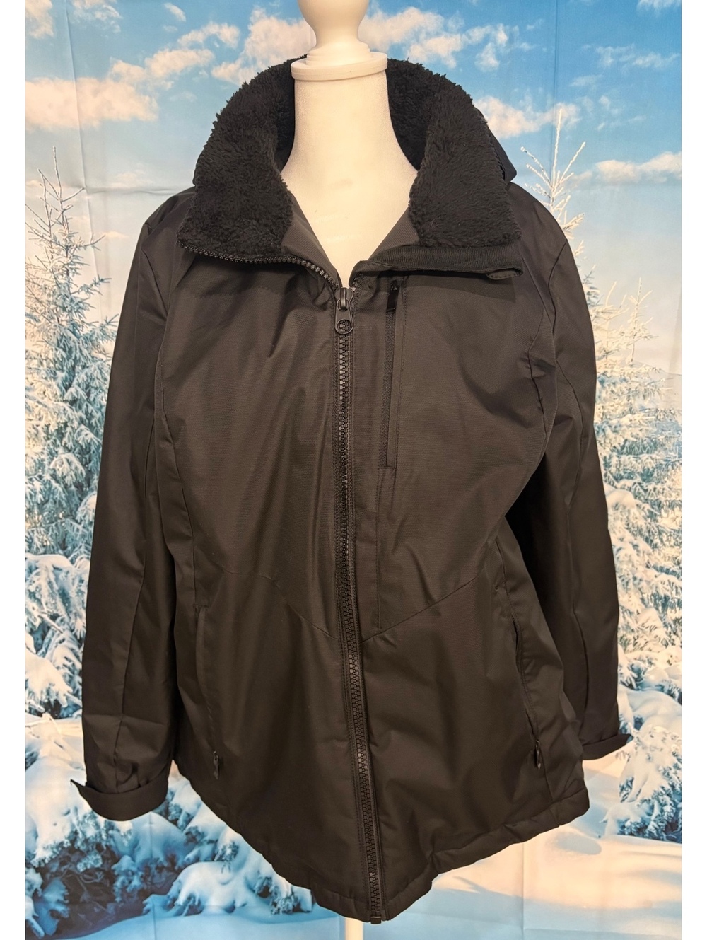 ZeroXposur Black Women's XL Winter Jacket with Fleece Lining and Removable Hood
